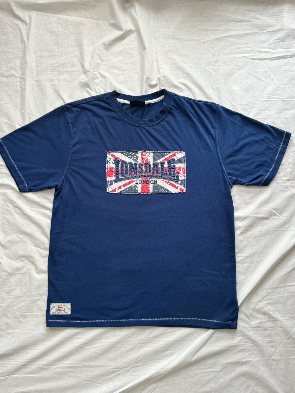 Vintage Y2K Lonsdale London Union Jack Patch T-Shirt Men’s L Blue
